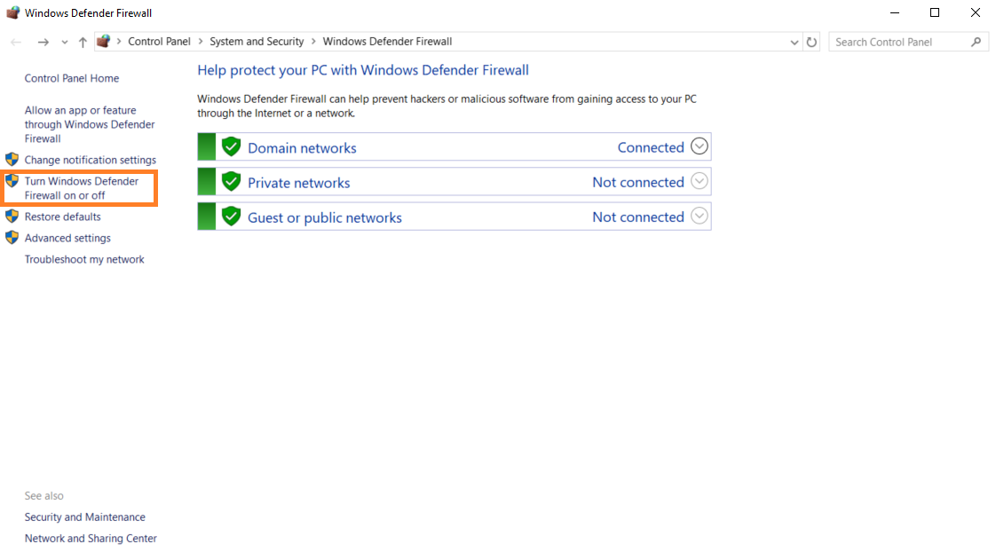 Disabling Windows Defender Firewall