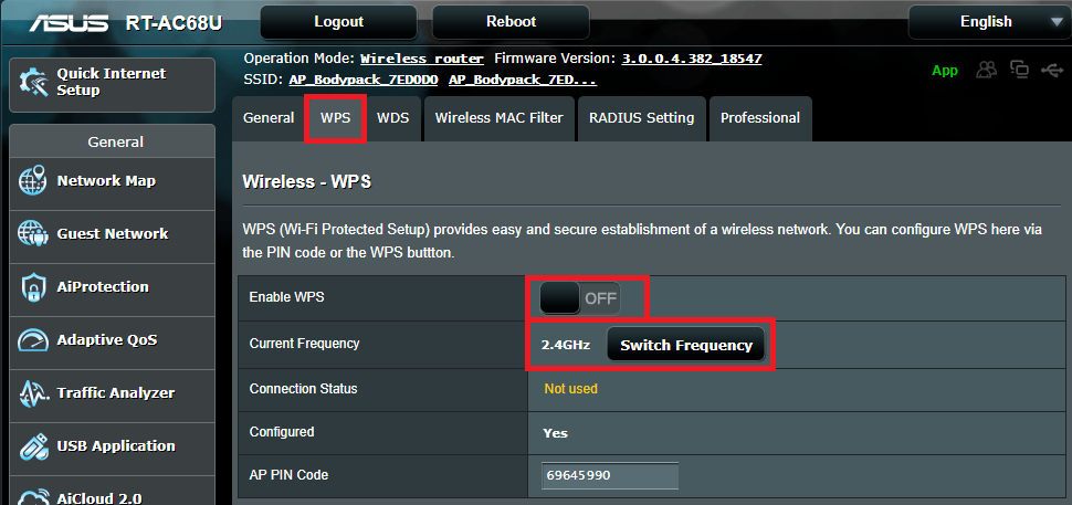 Resetting the Asus access point to router mode
