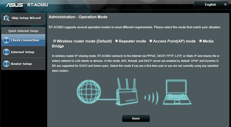 Resetting the Asus access point to router mode
