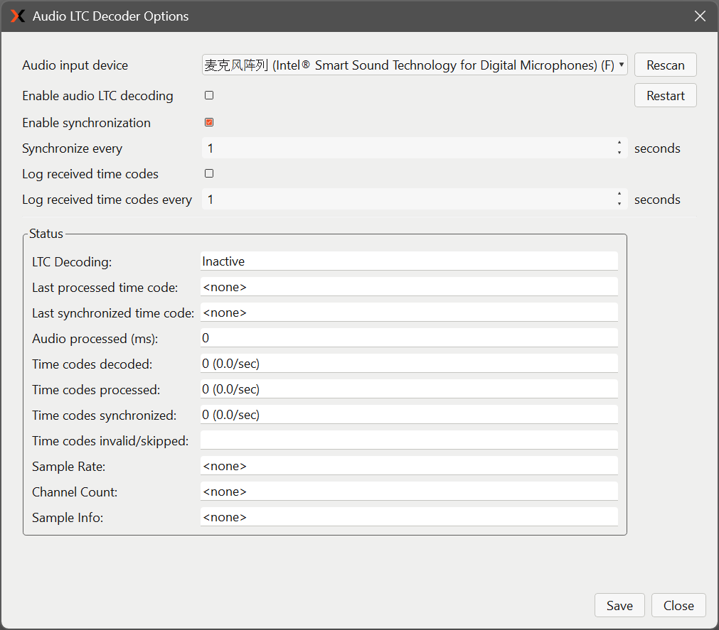 LTC timecode in Xsens software